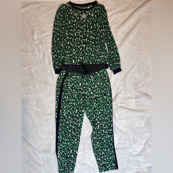 Guess Green Leopard Rhinestone Track Suit Small - Picture 4 of 12